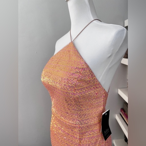 Aidan Mattox Peach and pink Sleeveless Sequin Cutout Halter Mini size 4 NWT - Picture 5 of 17